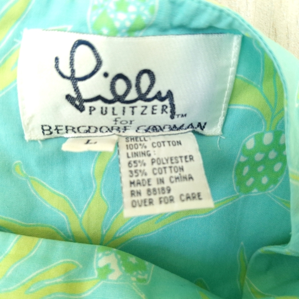 Lilly Pulitzer For Bergdorf Goodman Aqua Pineapple Print Sleeveless Top- Large - Picture 3 of 7